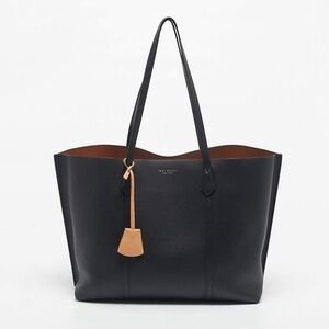 Tory Burch Black Pebbled Leather Large Triple Compartment Perry Tote Tan